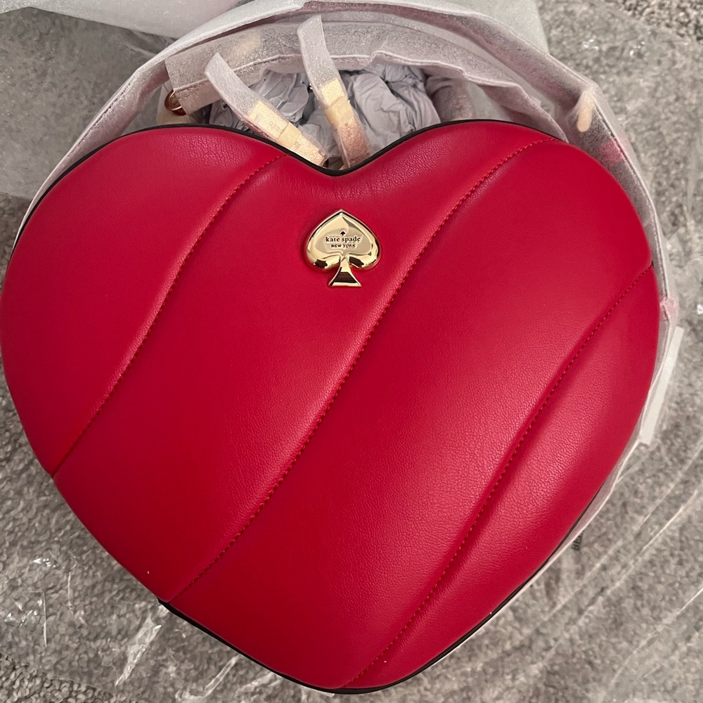 NEW TAGS Kate Spade Love Shack Valentine’s Ruby Red Heart-Shaped Crossbody Bag